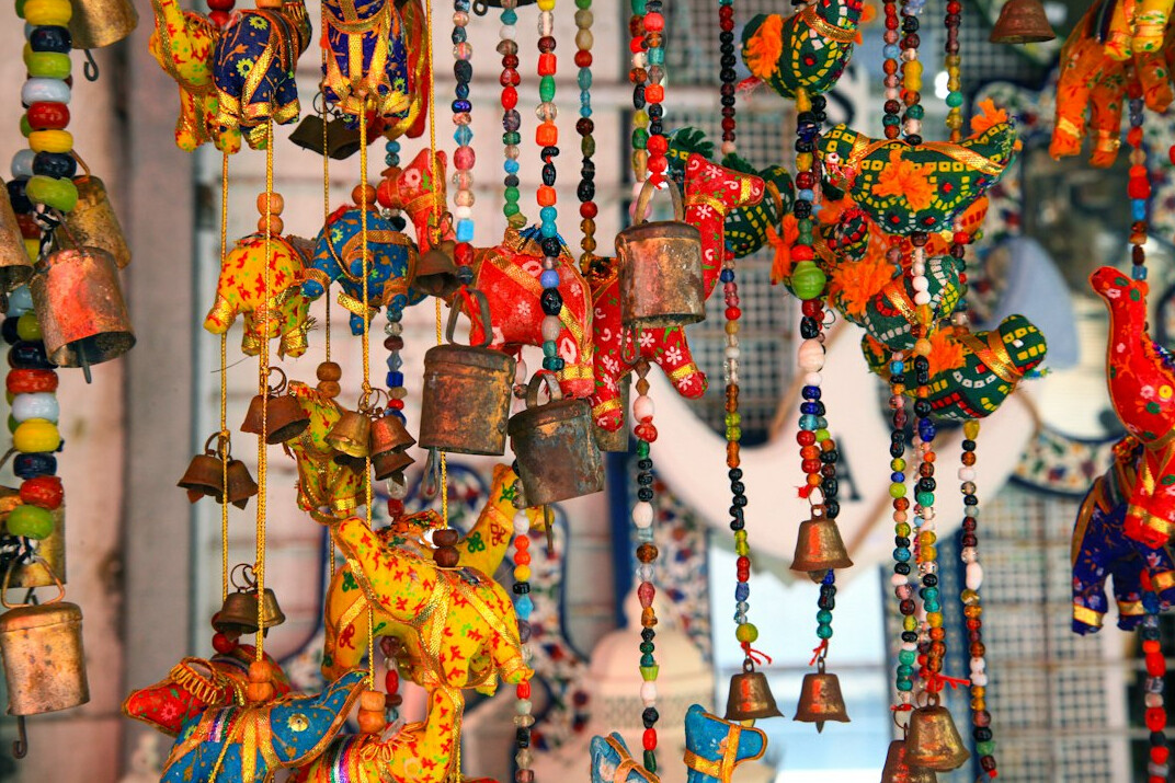 Colorful folk art and handmade traditional decorations